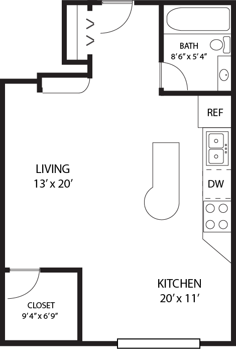 Studio Floor Plan at Willow Creek, Plymouth, Minnesota